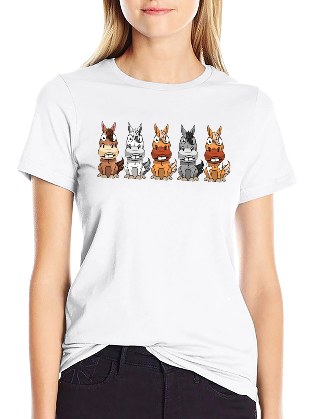 Cartoon Horses Black T-Shirt
