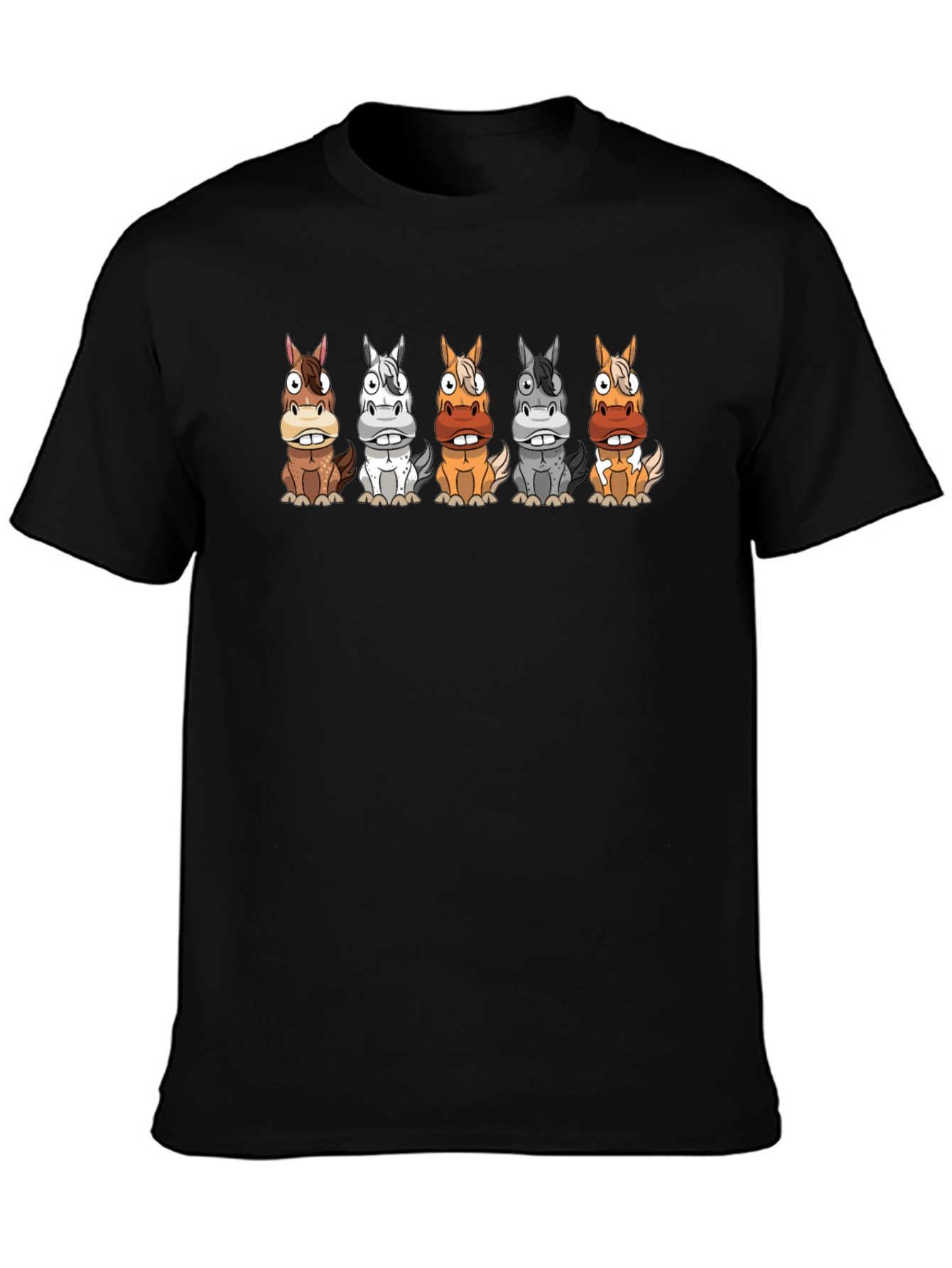 Cartoon Horses Black T-Shirt