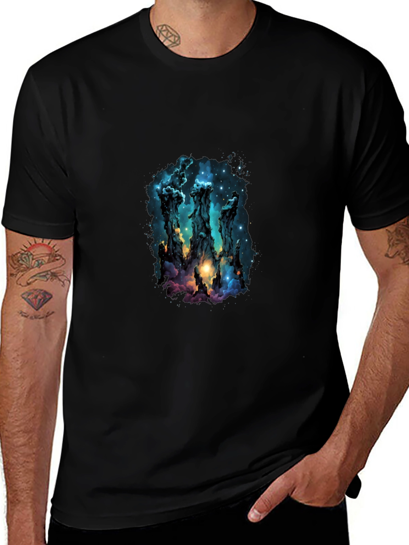 Nebula Pillars Graphic Tee - Cosmic Design