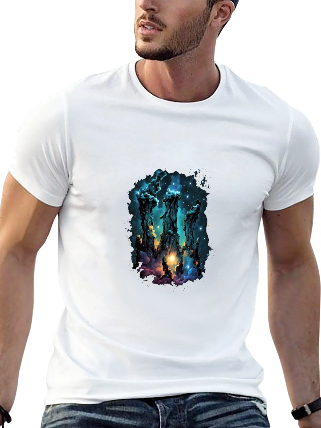 Nebula Pillars Graphic Tee - Cosmic Design