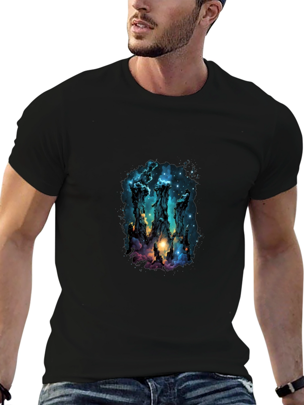 Nebula Pillars Graphic Tee - Cosmic Design