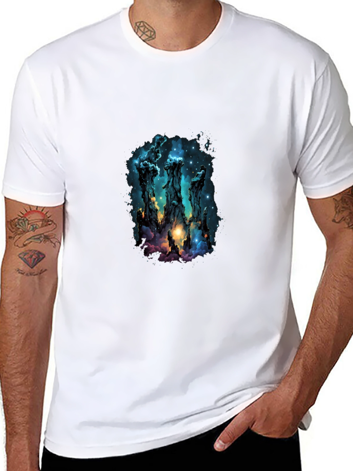 Nebula Pillars Graphic Tee - Cosmic Design