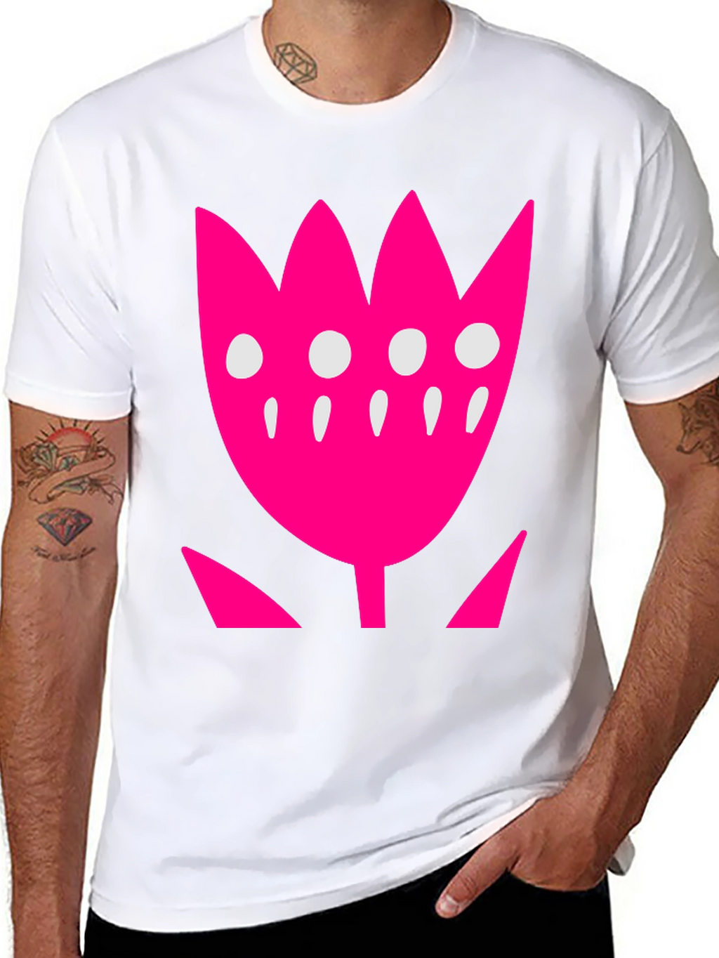 Pink Floral Graphic Print Black T-Shirt