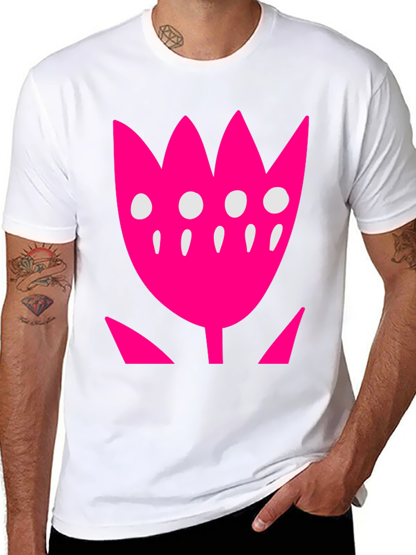 Pink Floral Graphic Print Black T-Shirt