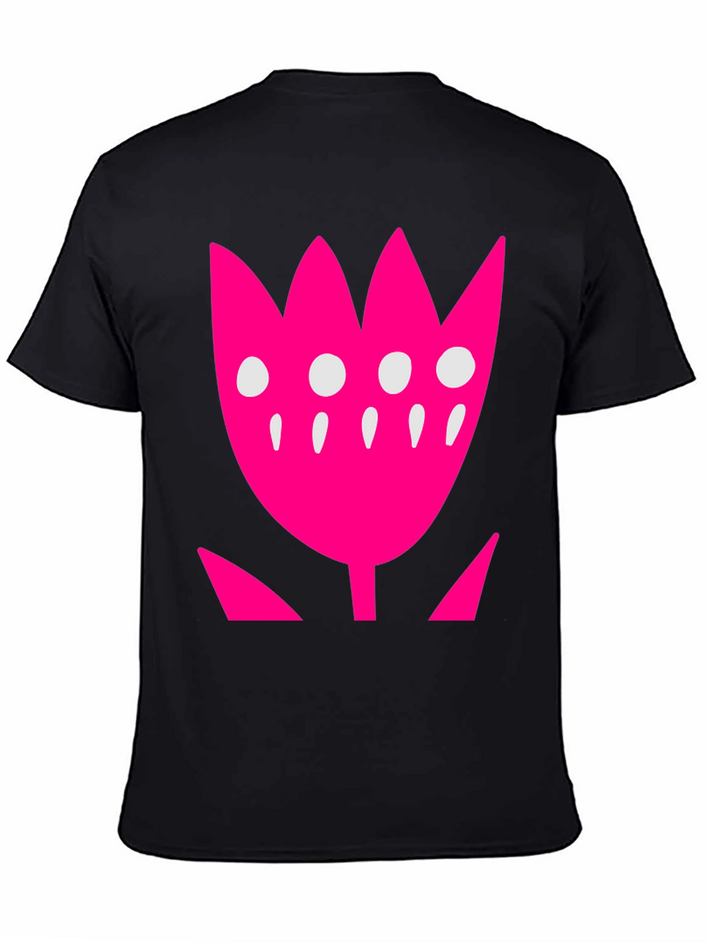 Pink Floral Graphic Print Black T-Shirt