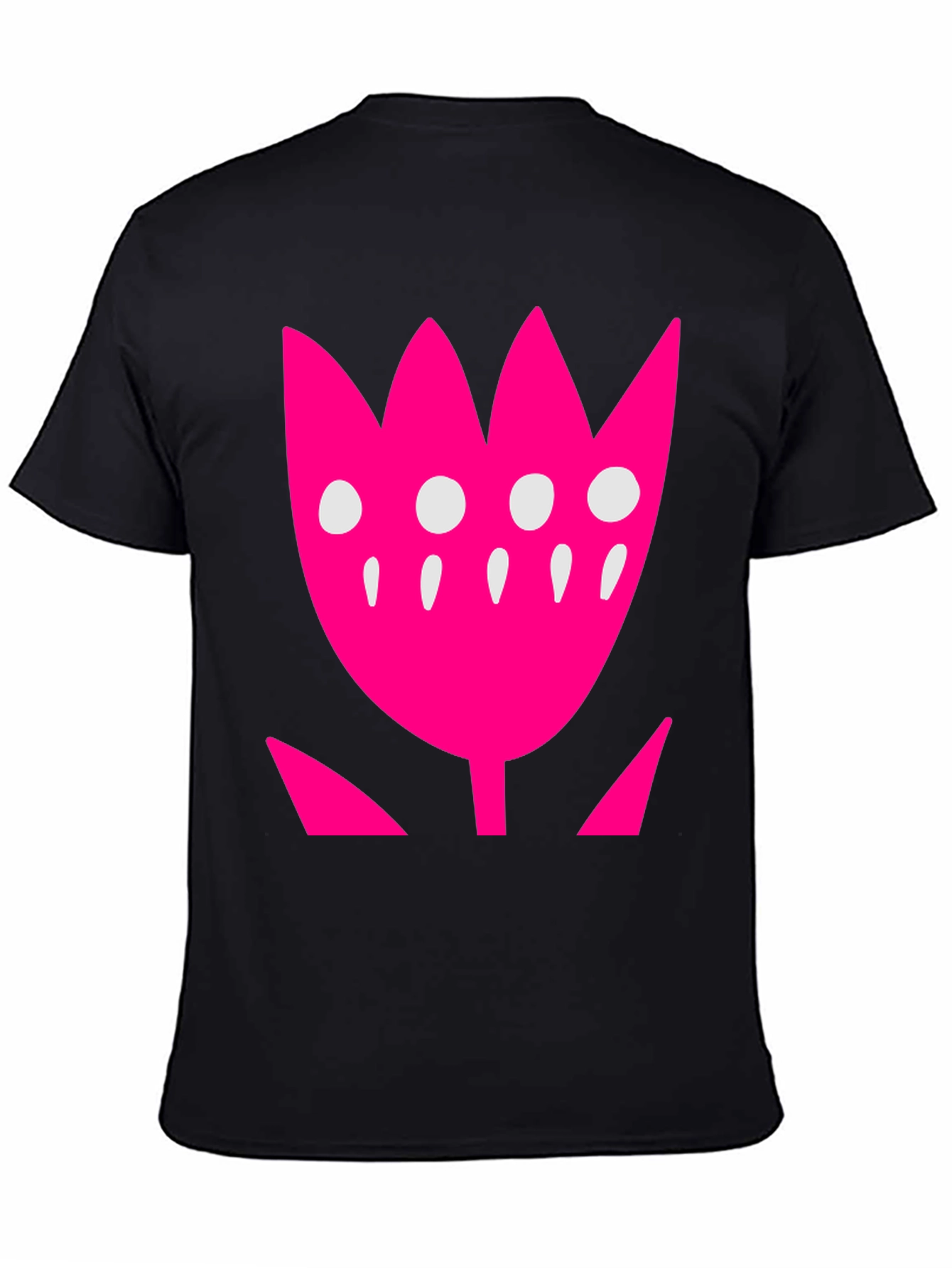 Pink Floral Graphic Print Black T-Shirt