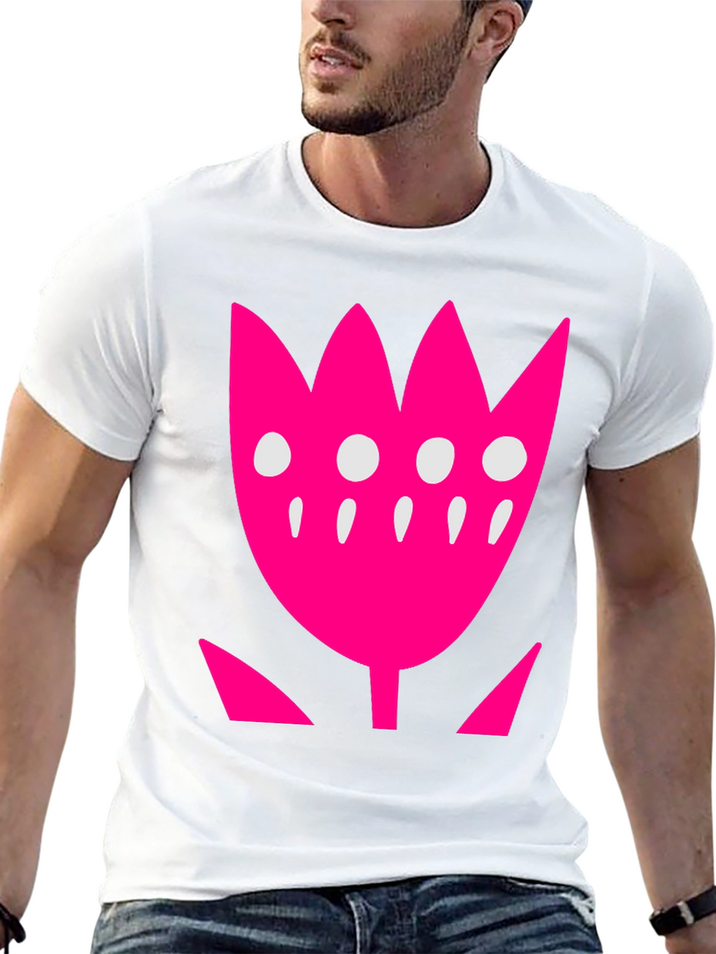Pink Floral Graphic Print Black T-Shirt