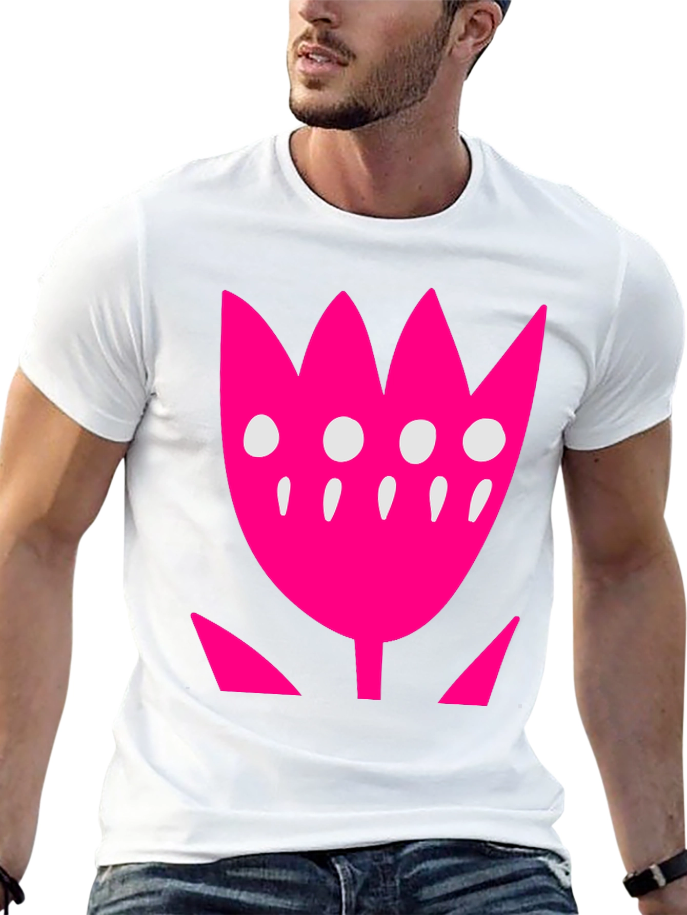Pink Floral Graphic Print Black T-Shirt