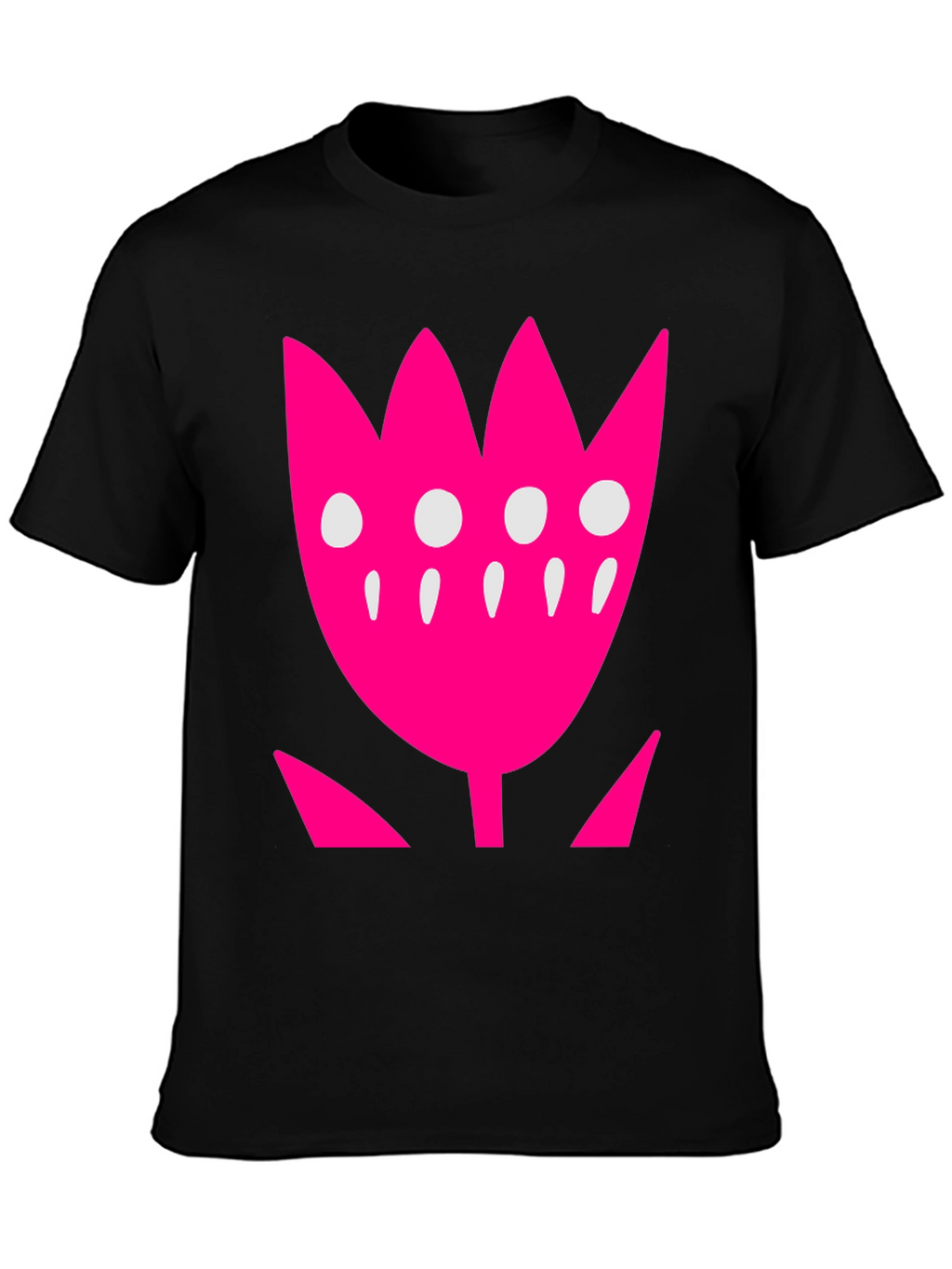 Pink Floral Graphic Print Black T-Shirt