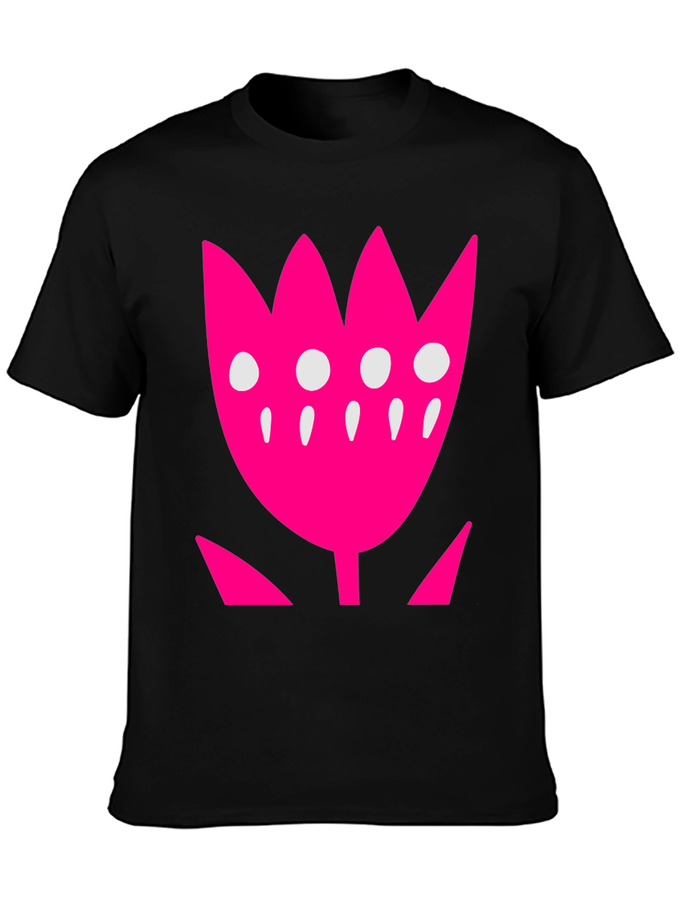 Pink Floral Graphic Print Black T-Shirt