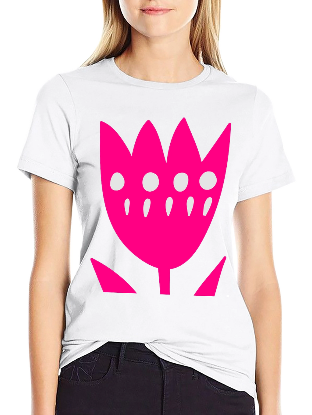 Pink Floral Graphic Print Black T-Shirt