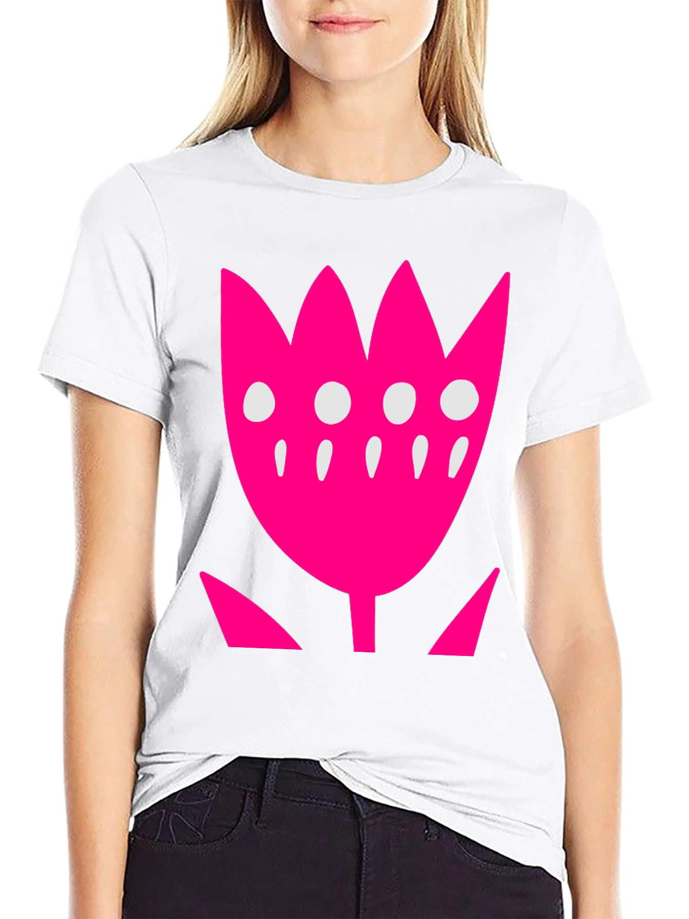 Pink Floral Graphic Print Black T-Shirt