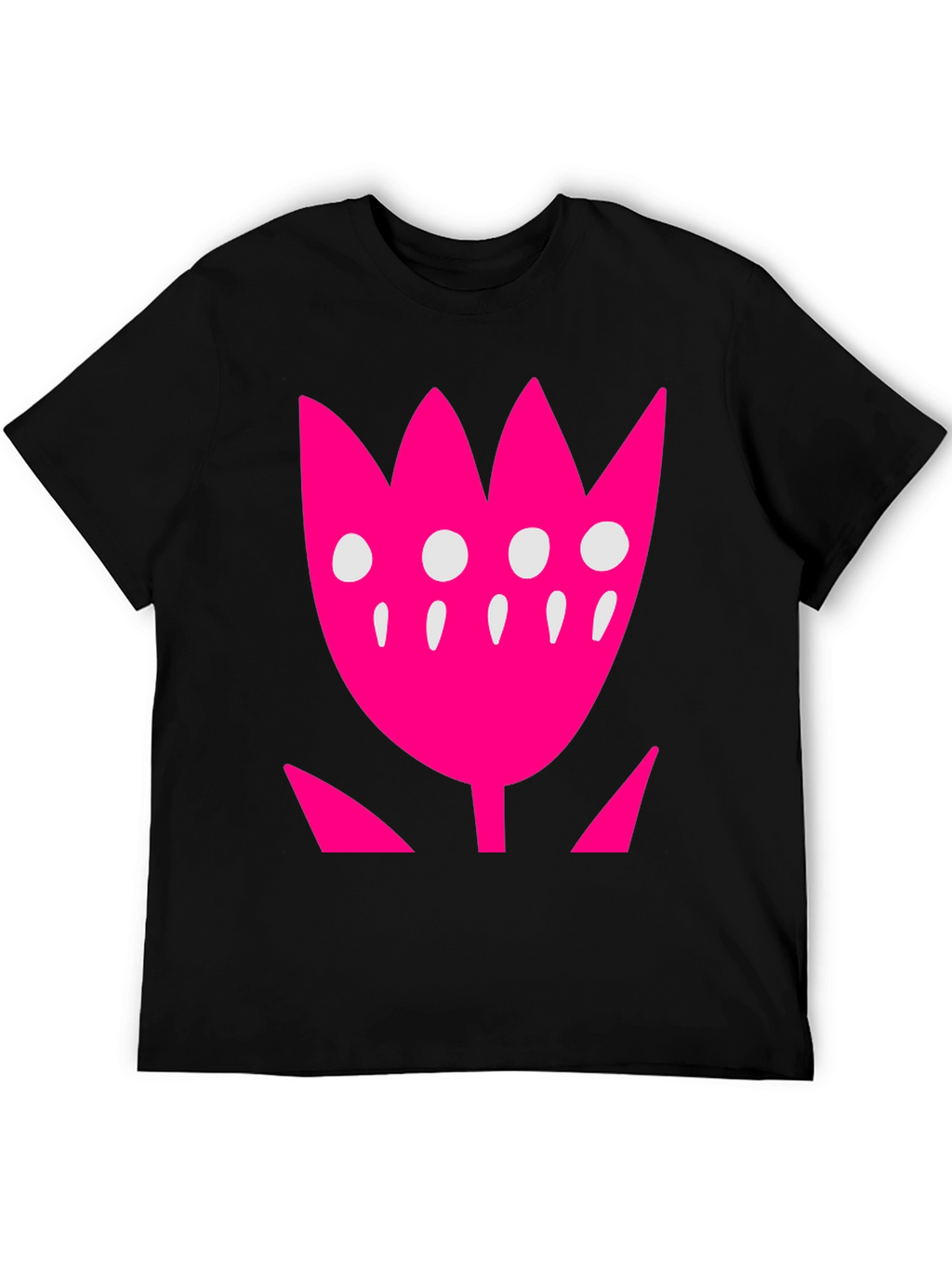 Pink Floral Graphic Print Black T-Shirt