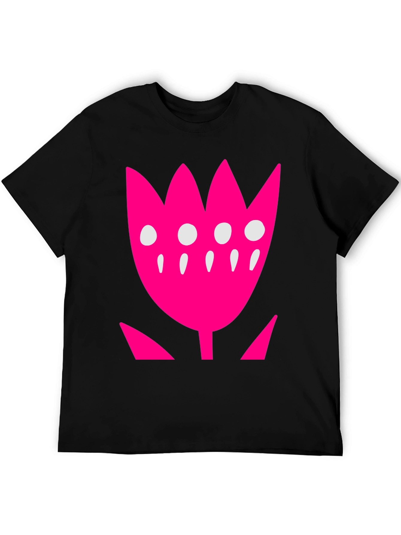 Pink Floral Graphic Print Black T-Shirt