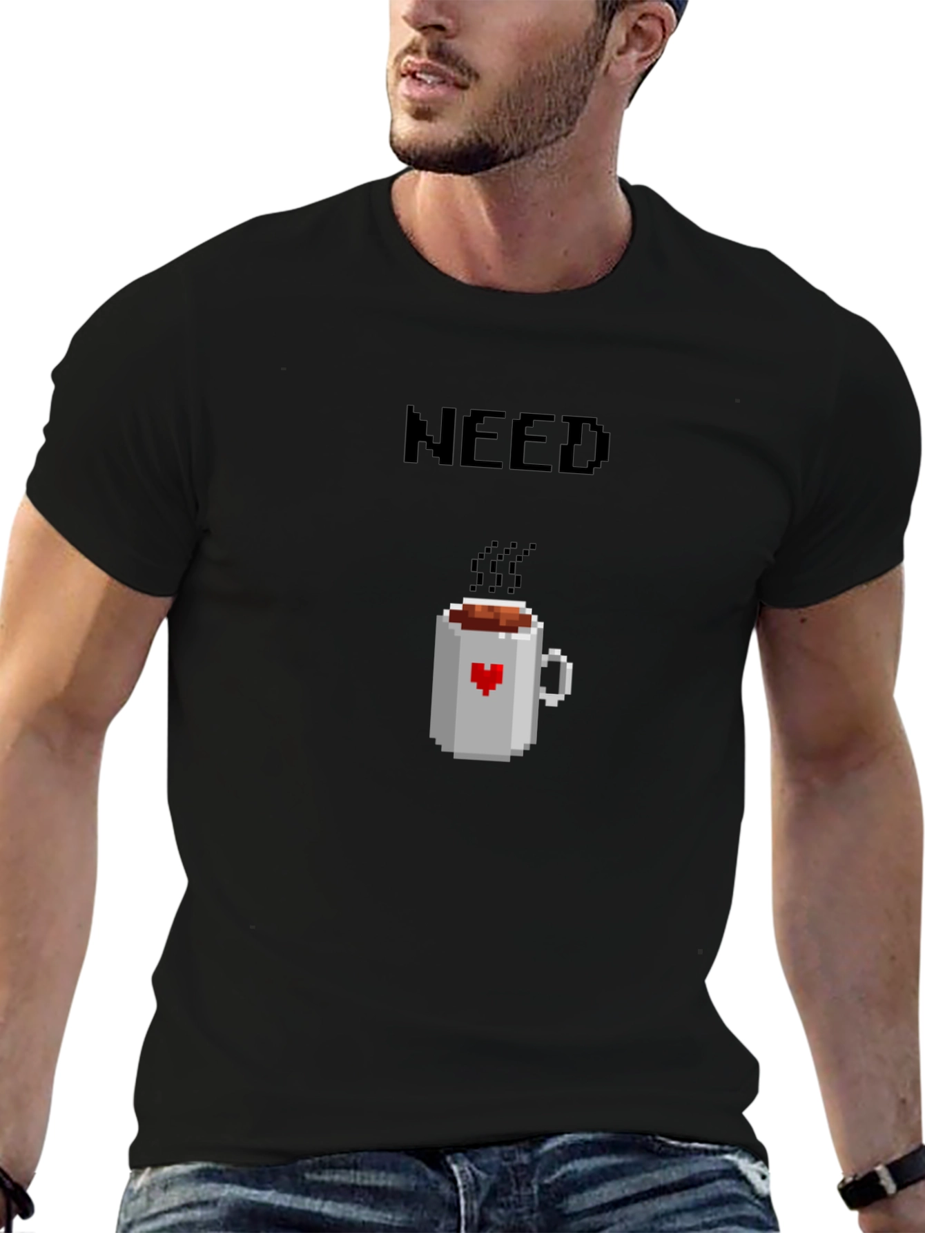 Need Coffee Pixel Art T-Shirt - Unisex Black Tee