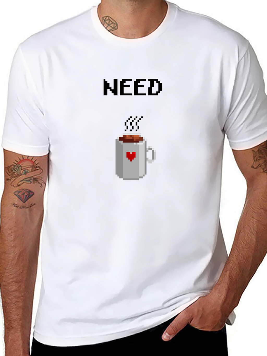 Need Coffee Pixel Art T-Shirt - Unisex Black Tee