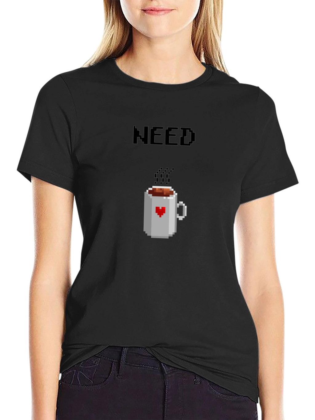 Need Coffee Pixel Art T-Shirt - Unisex Black Tee