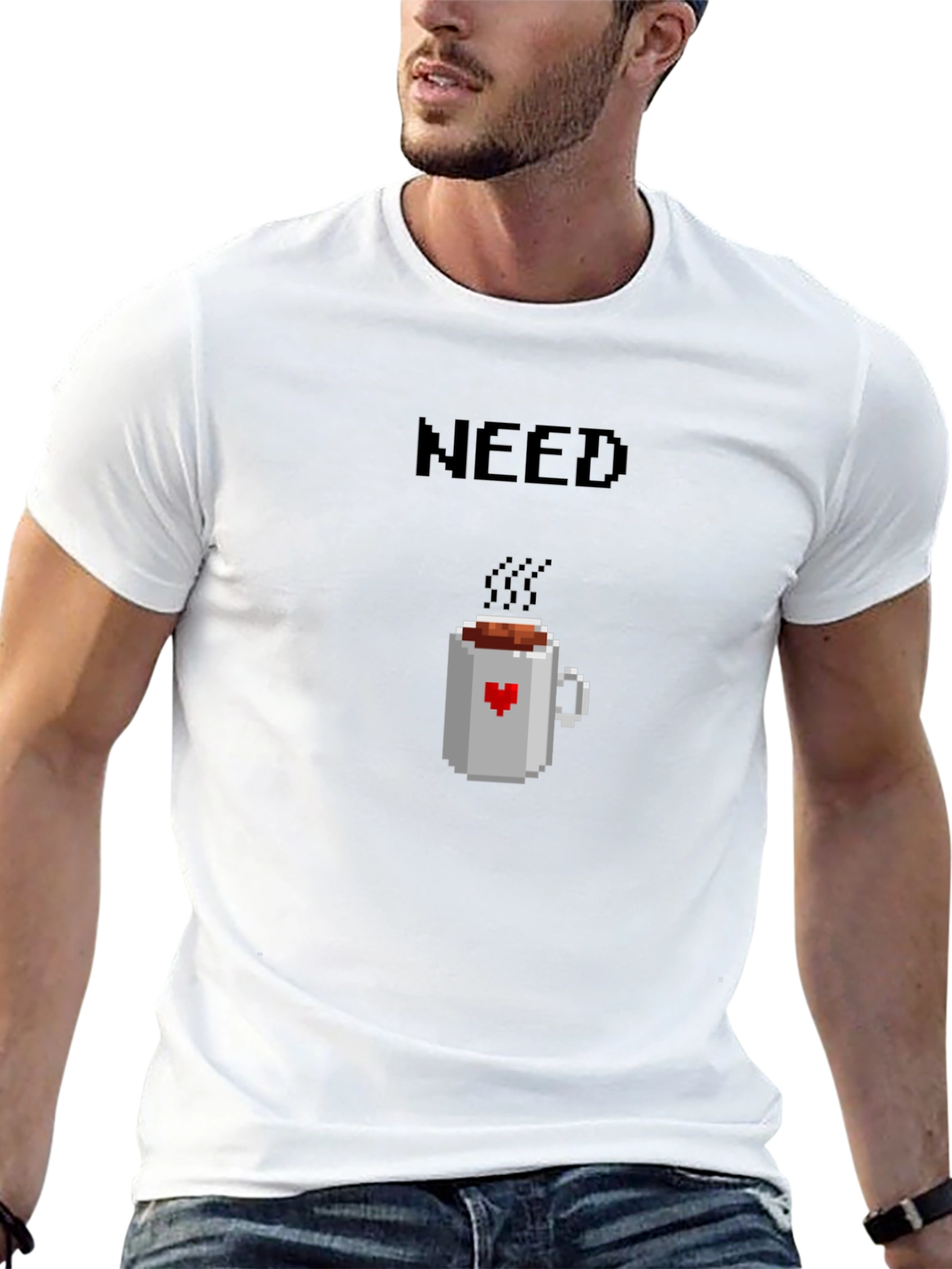 Need Coffee Pixel Art T-Shirt - Unisex Black Tee