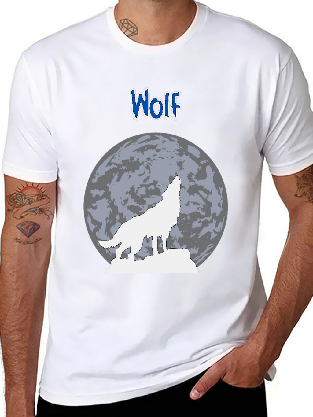 Wolf Howling at Moon Graphic T-Shirt - Black