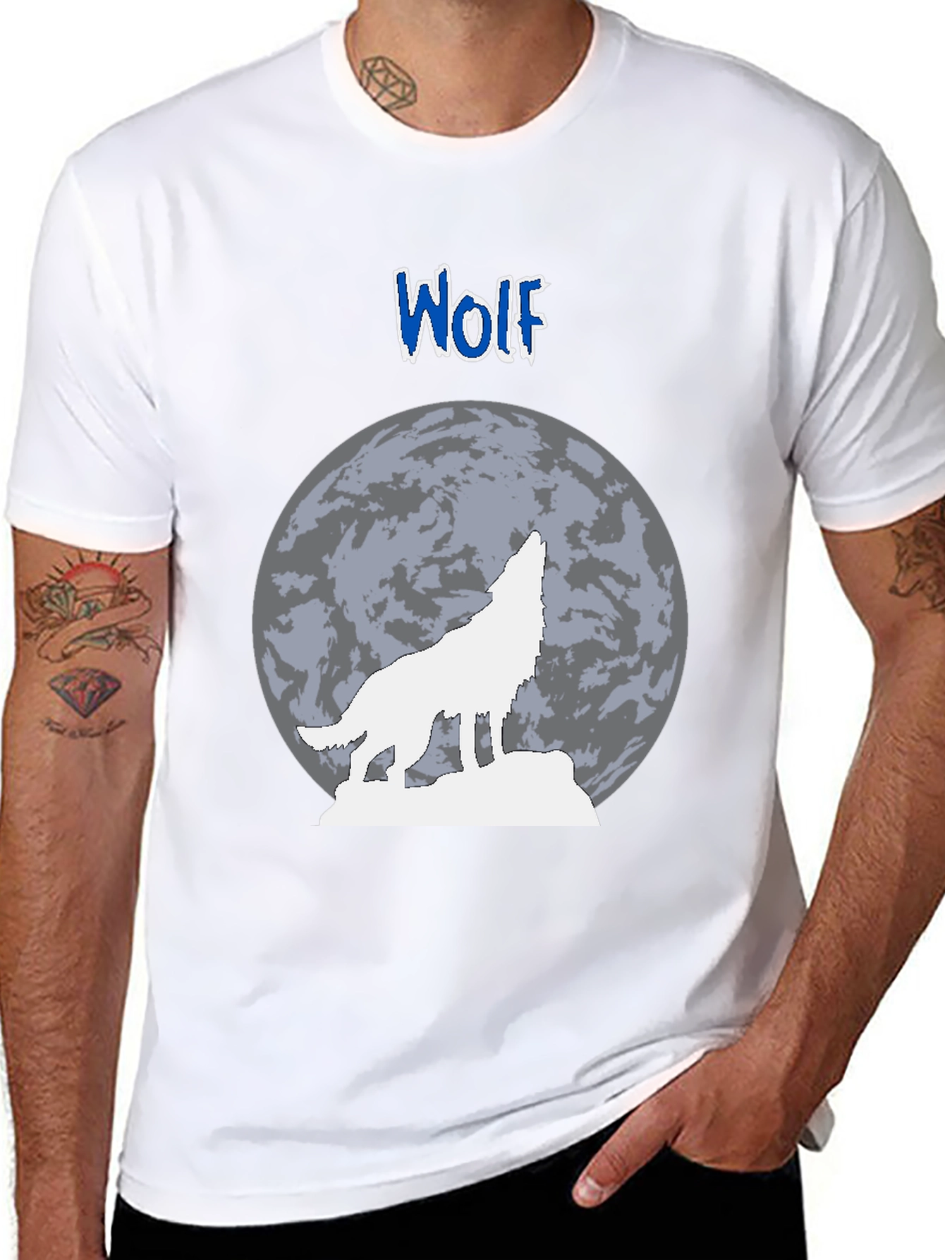 Wolf Howling at Moon Graphic T-Shirt - Black