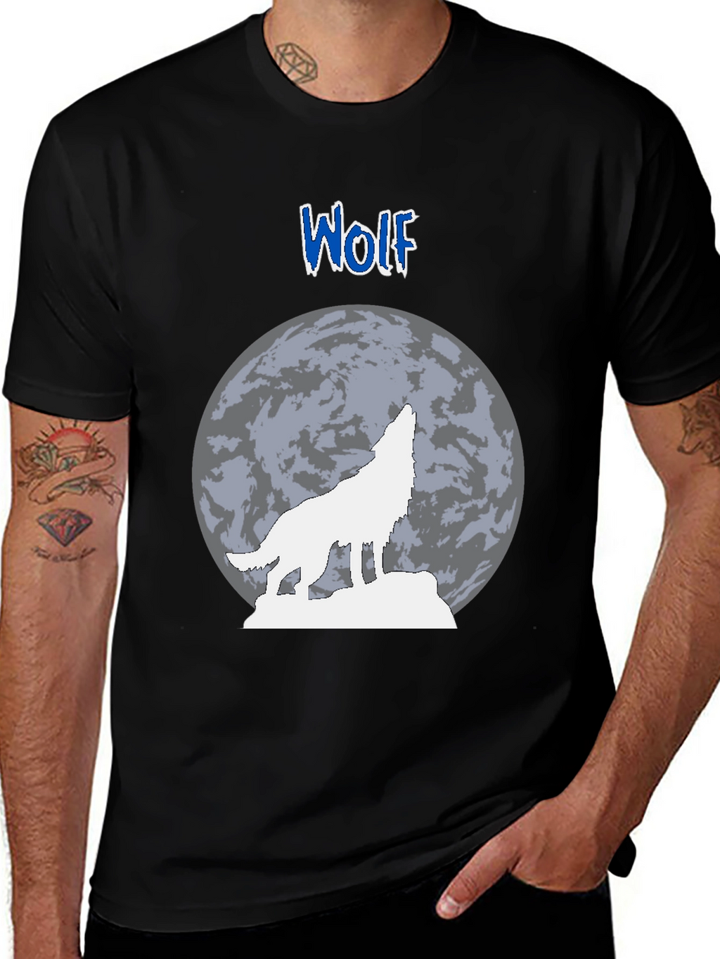 Wolf Howling at Moon Graphic T-Shirt - Black
