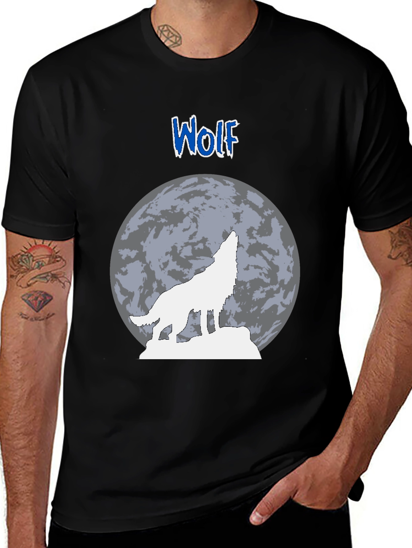 Wolf Howling at Moon Graphic T-Shirt - Black
