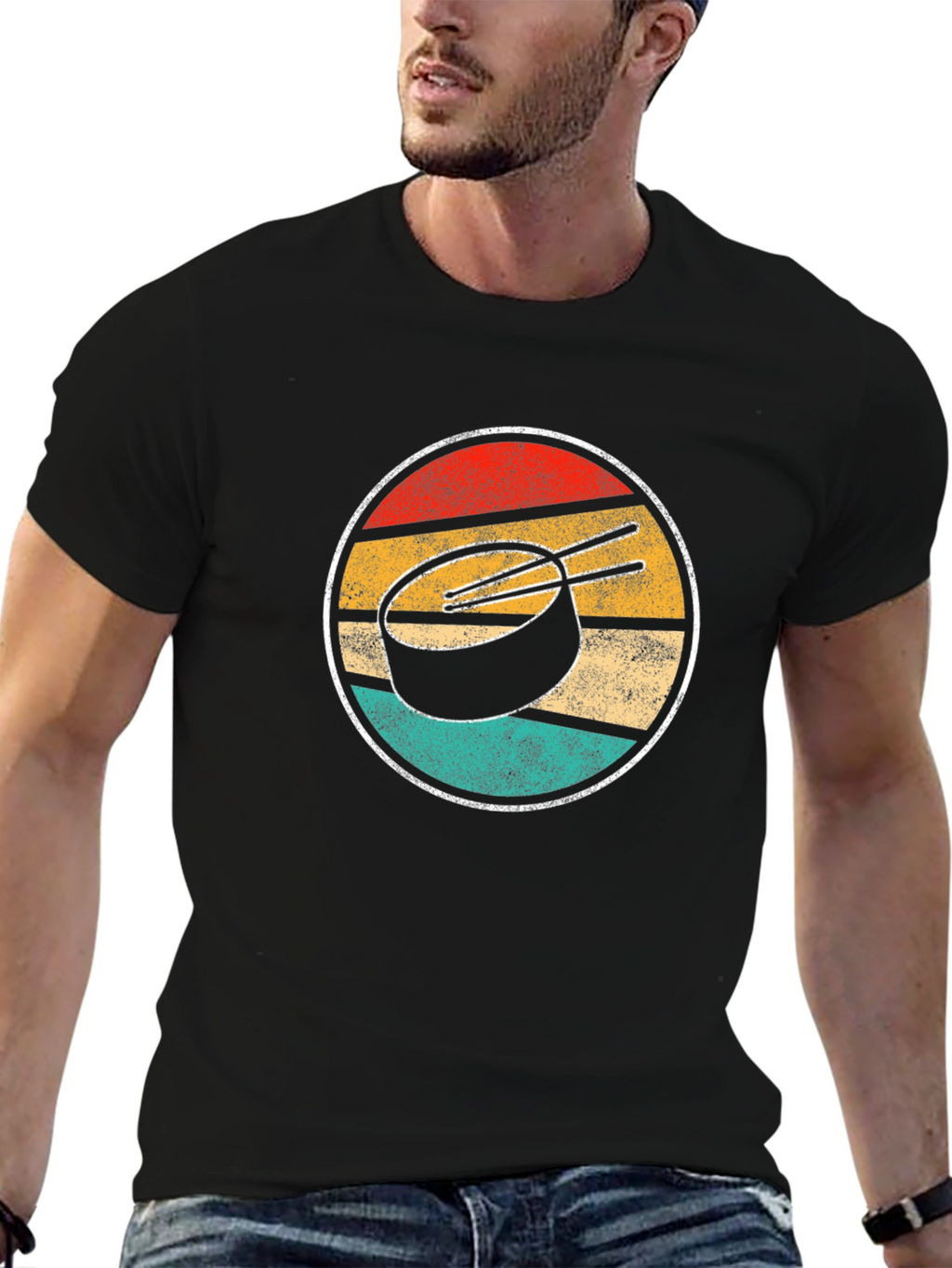 Retro Sunset Hockey Puck Graphic Tee