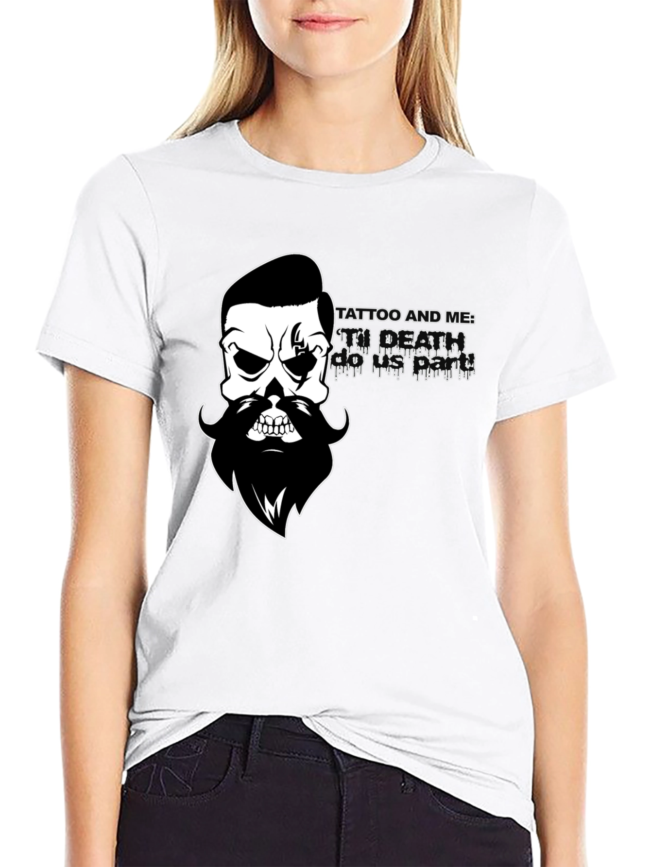 Mens Black T-Shirt with Skull & Beard Graphic