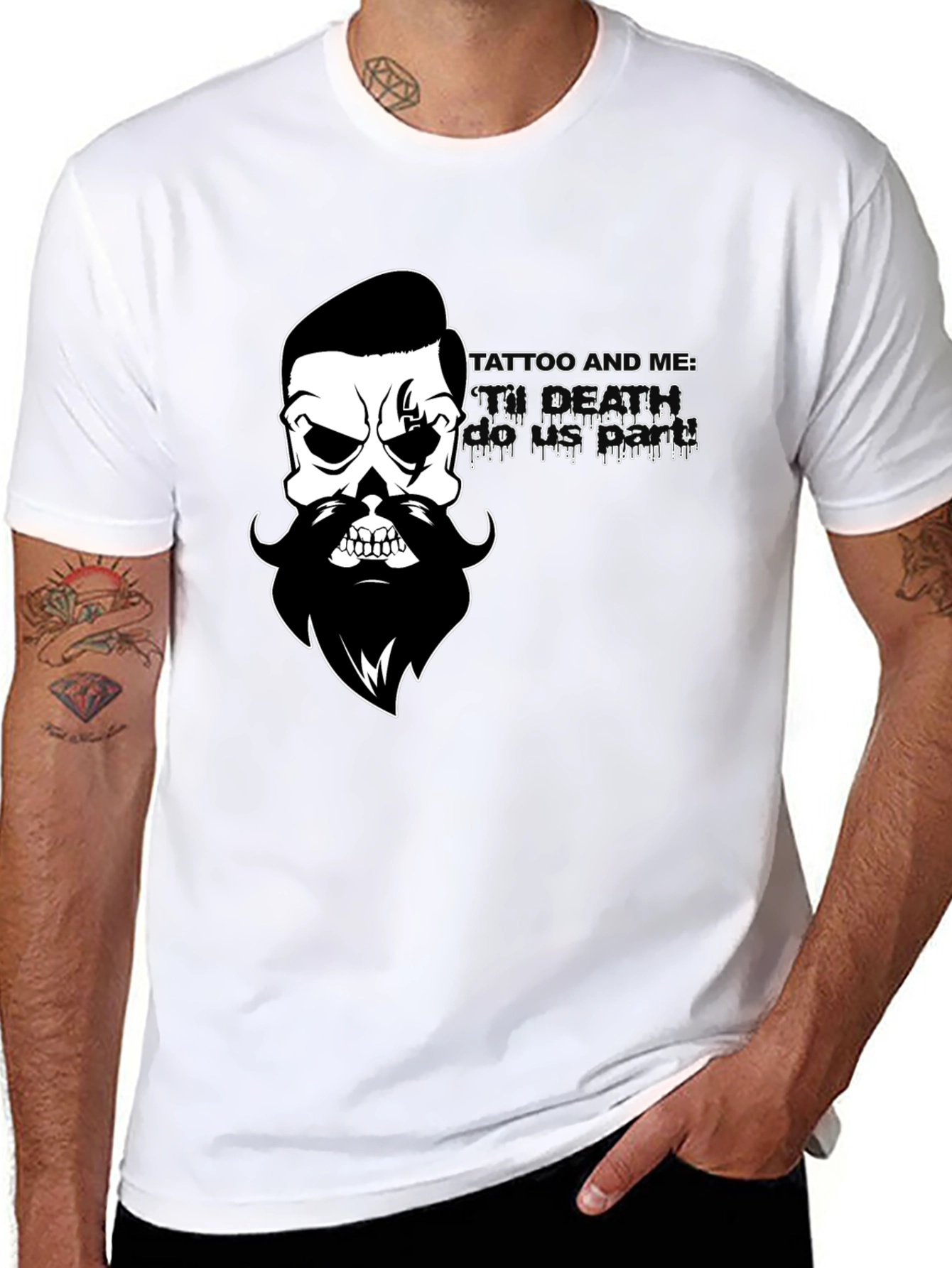 Mens Black T-Shirt with Skull & Beard Graphic