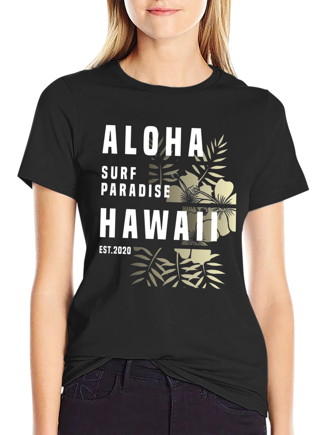 Aloha Surf Paradise Hawaii Black Graphic T-Shirt