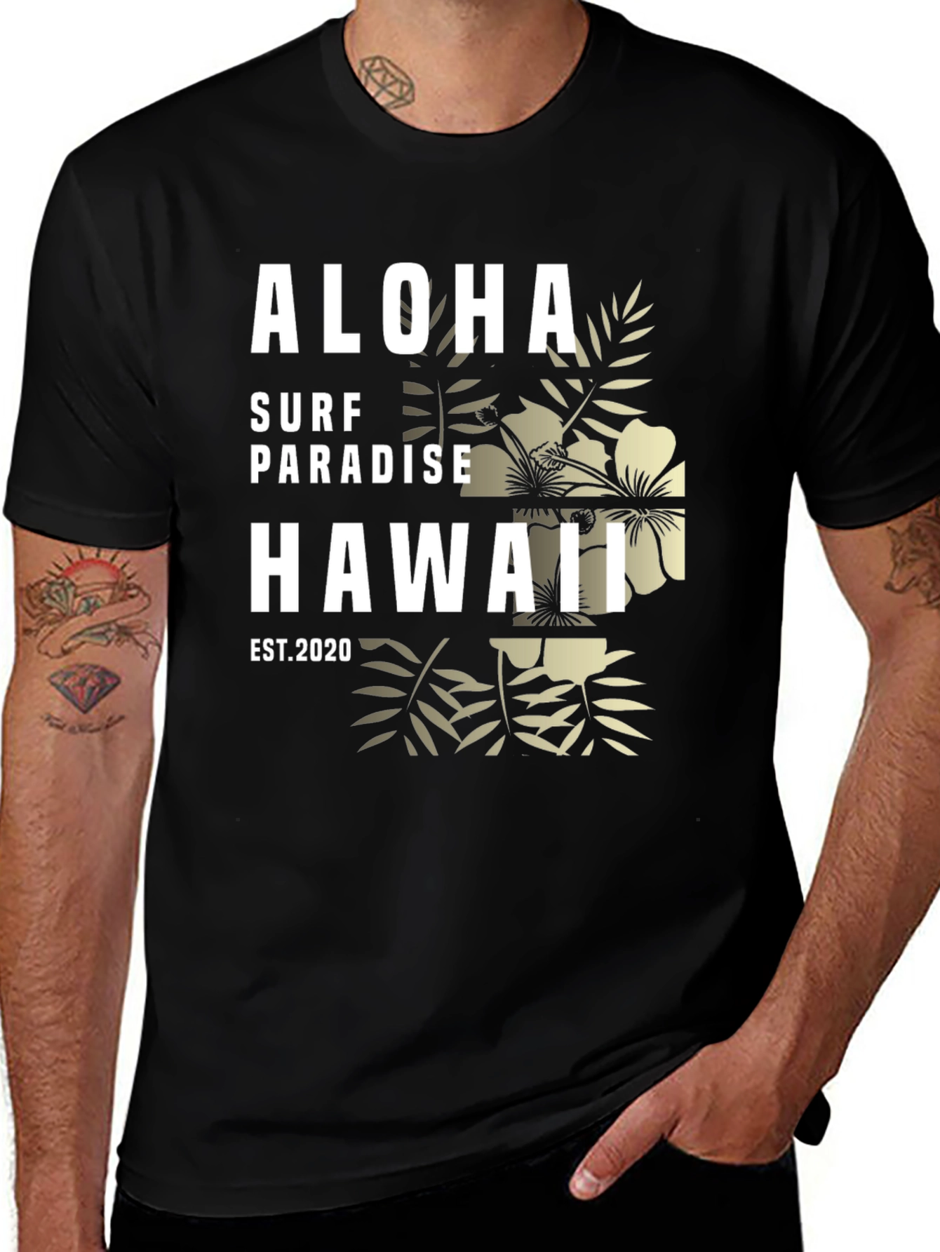 Aloha Surf Paradise Hawaii Black Graphic T-Shirt