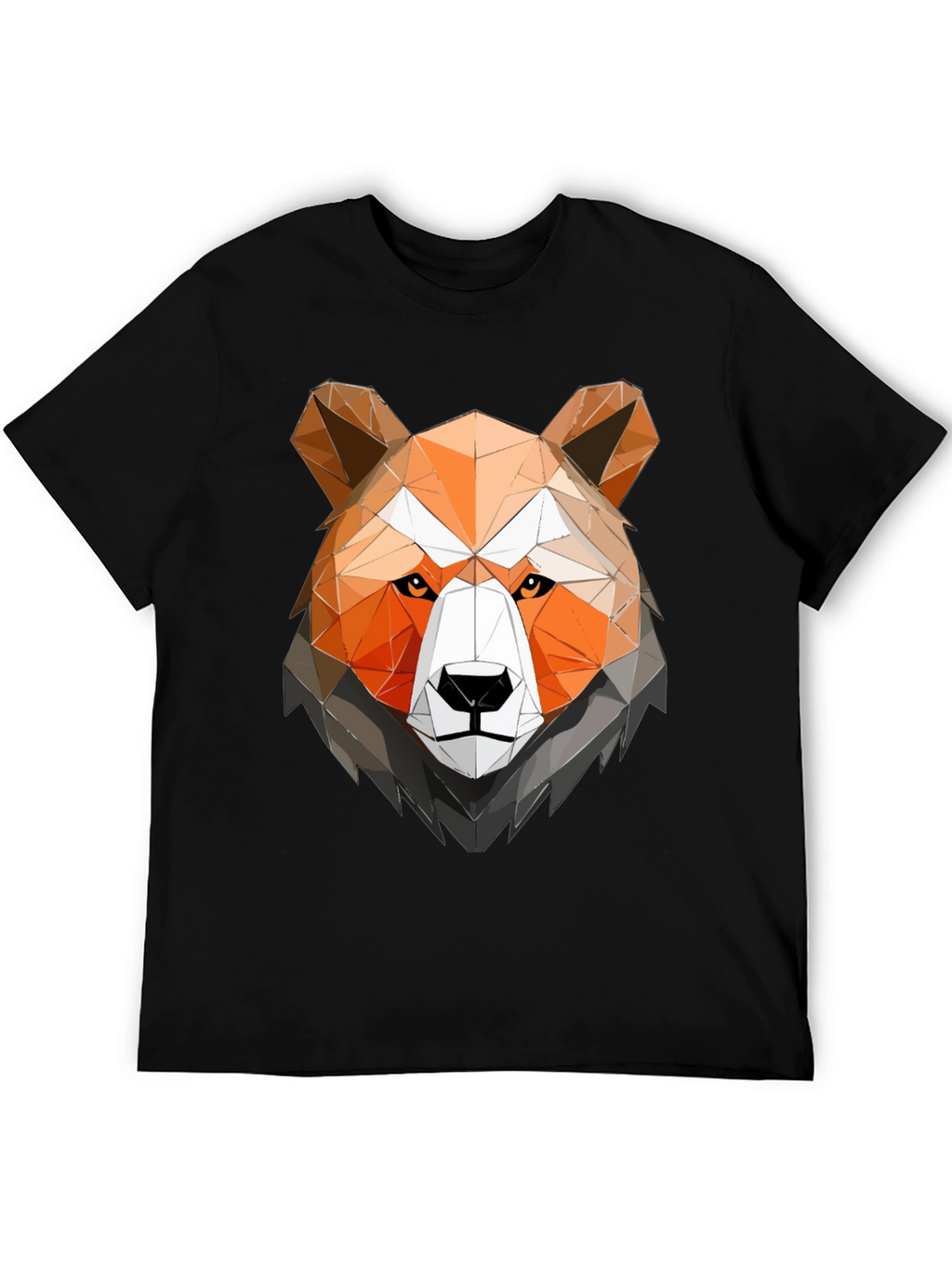 Geometric Bear Head Graphic Tee - Black Cotton Shirt