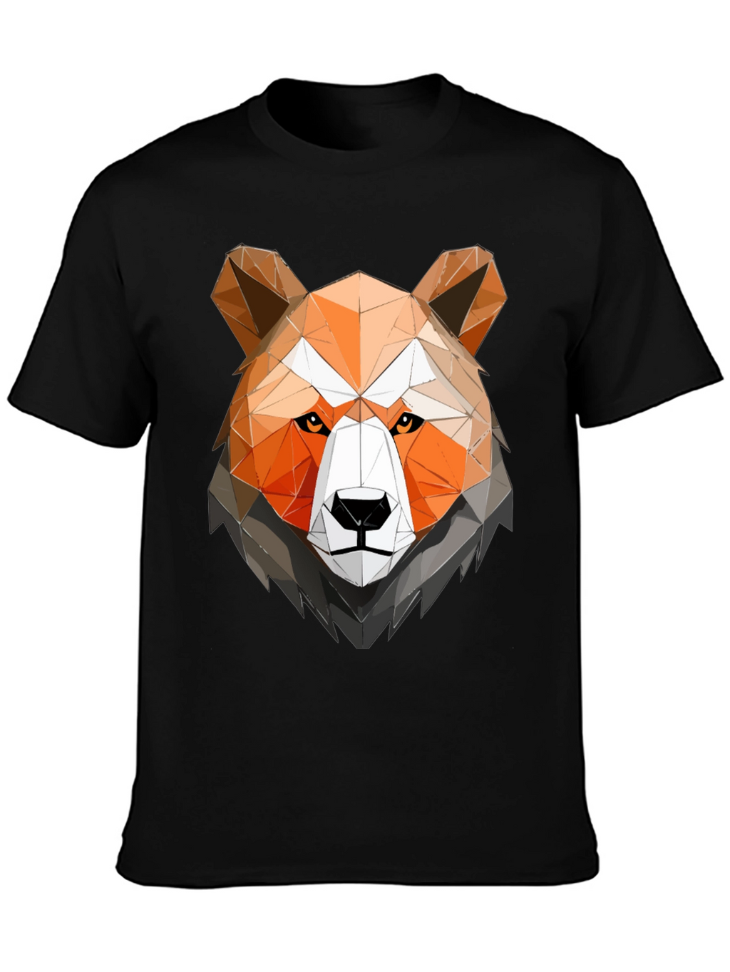 Geometric Bear Head Graphic Tee - Black Cotton Shirt