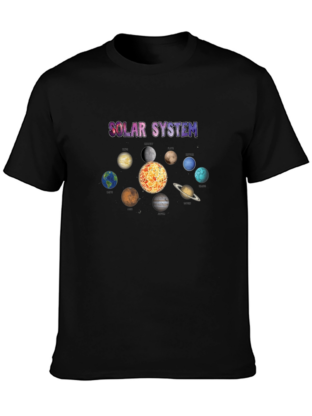 Solar System Graphic Print Black T-Shirt