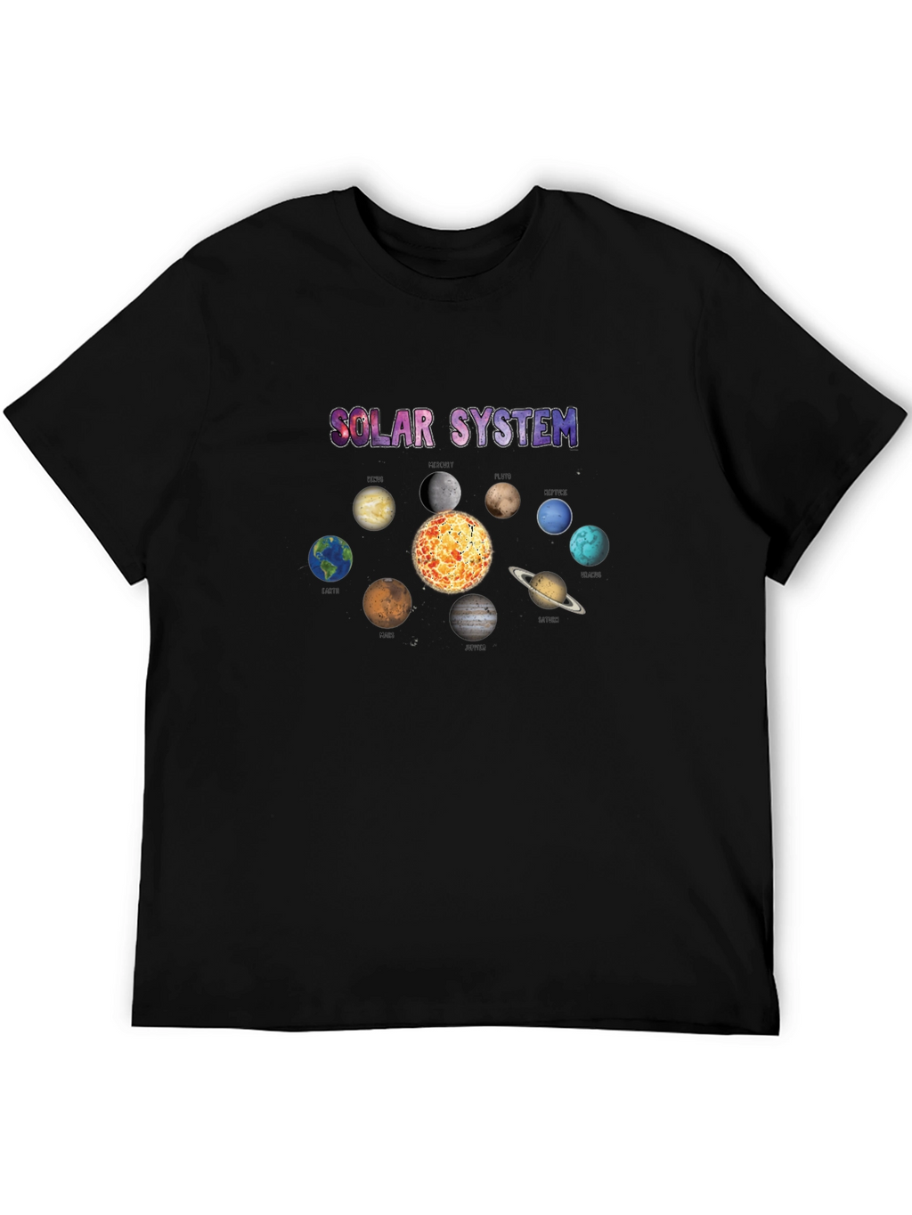Solar System Graphic Print Black T-Shirt