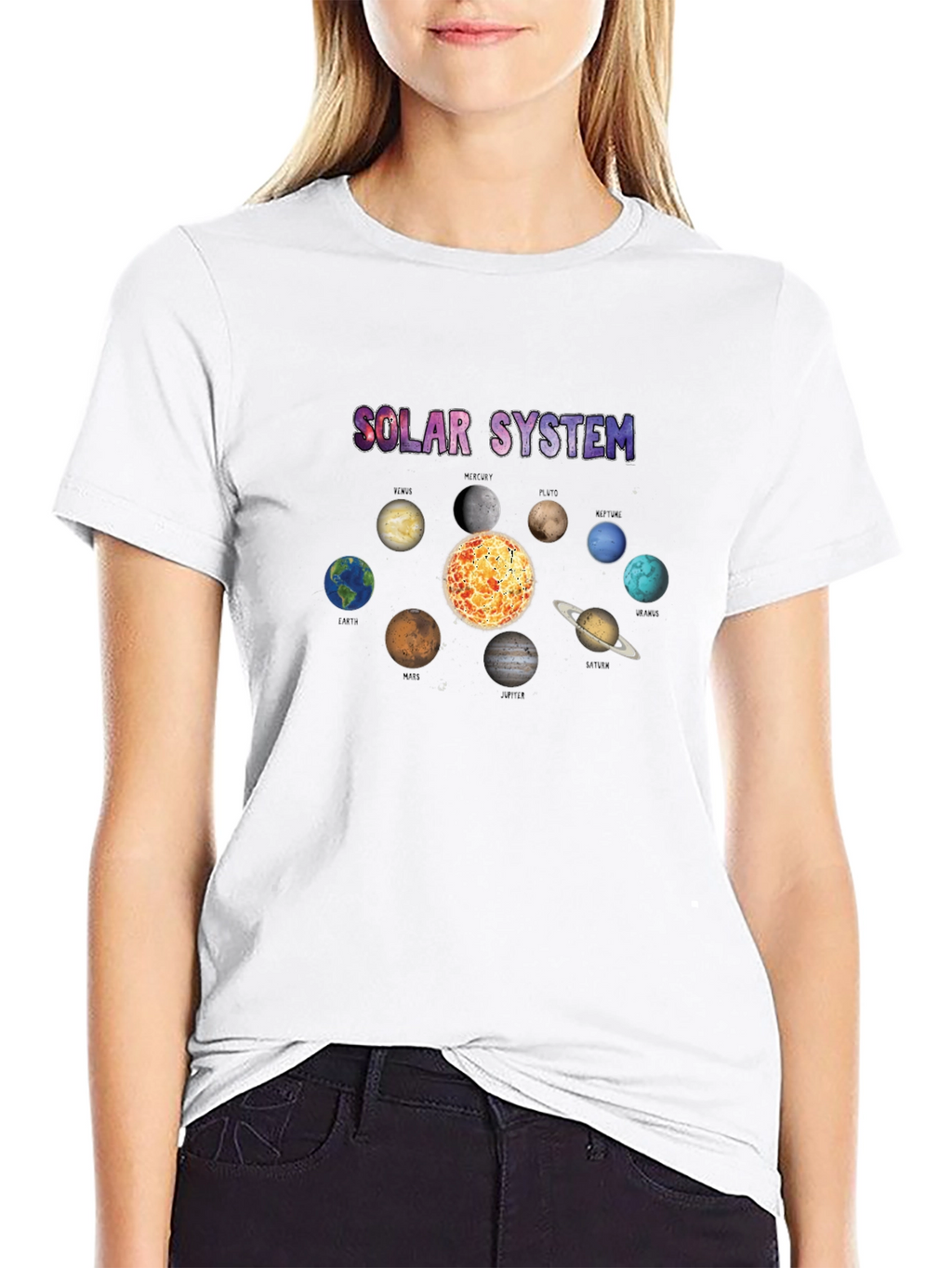 Solar System Graphic Print Black T-Shirt