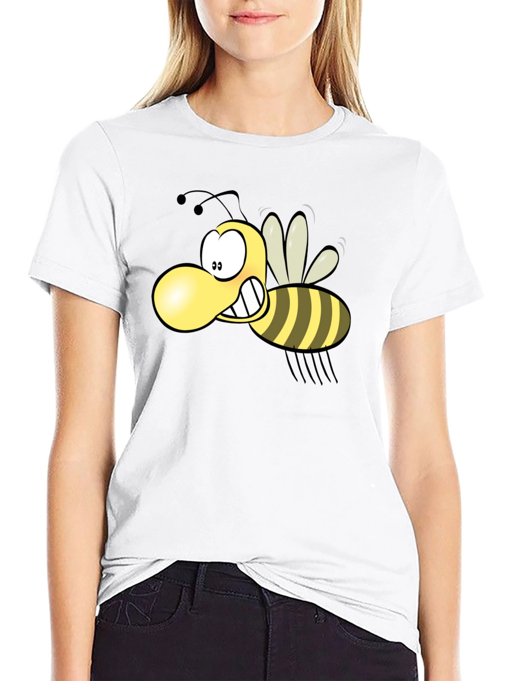 Cartoon Bee Graphic Black T-Shirt