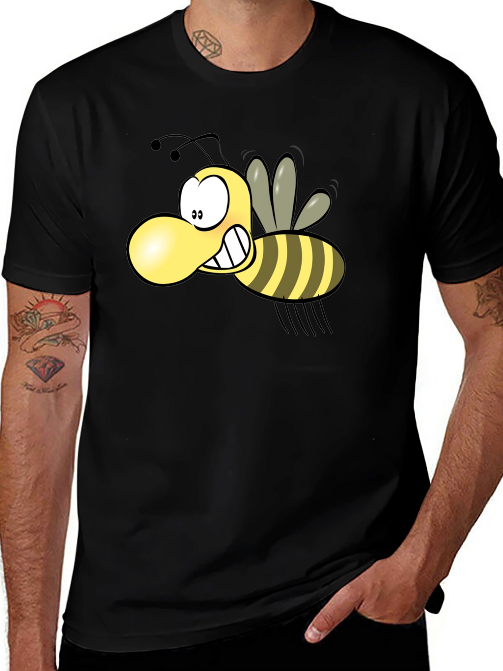 Cartoon Bee Graphic Black T-Shirt