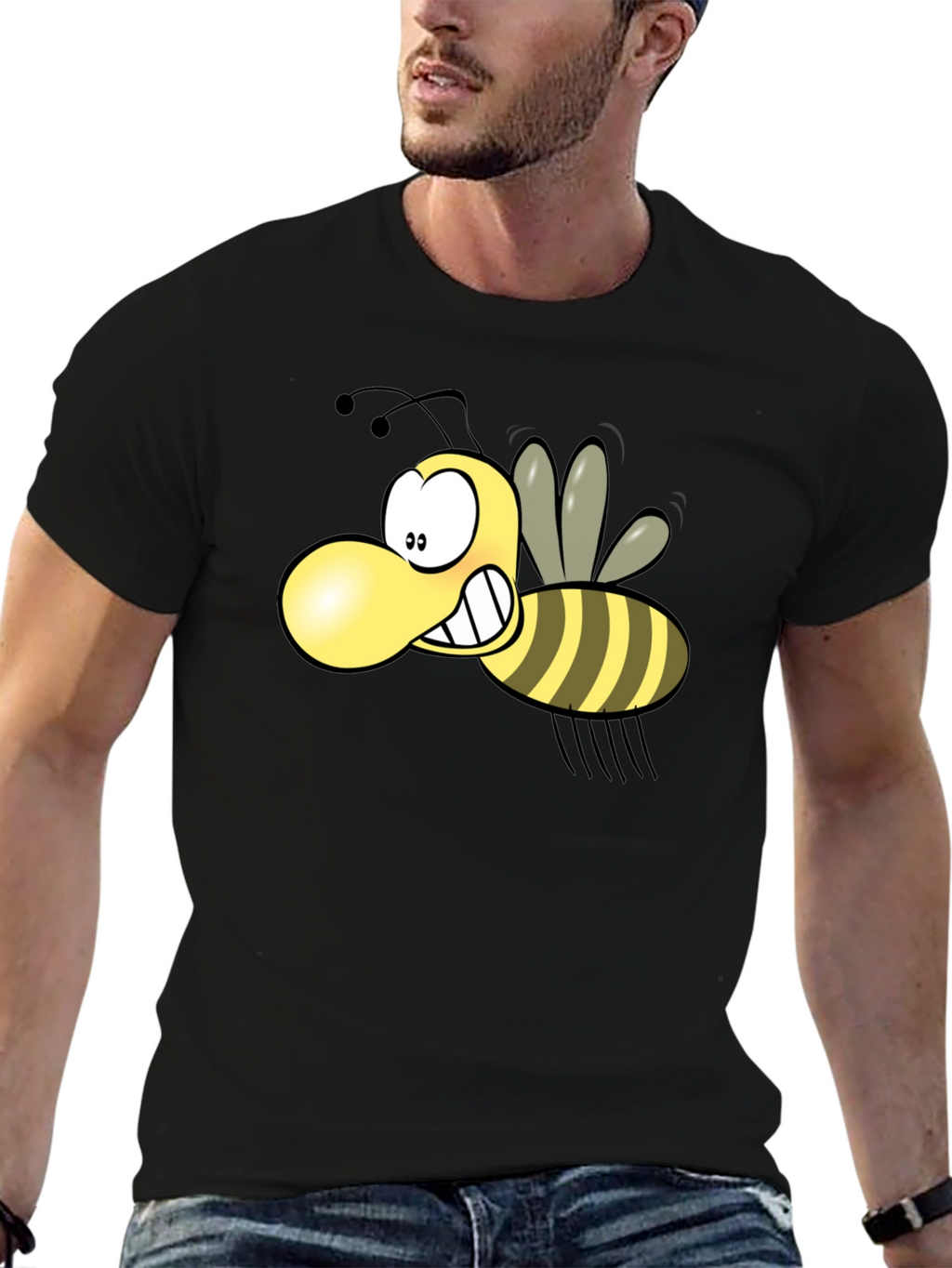 Cartoon Bee Graphic Black T-Shirt