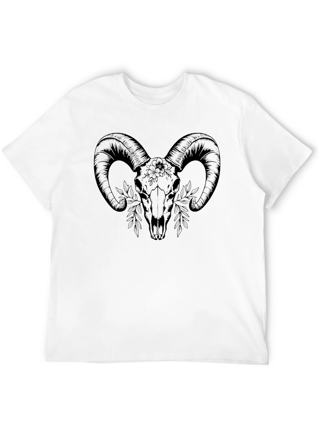 Ram Skull Graphic Tee - Black Cotton T-Shirt