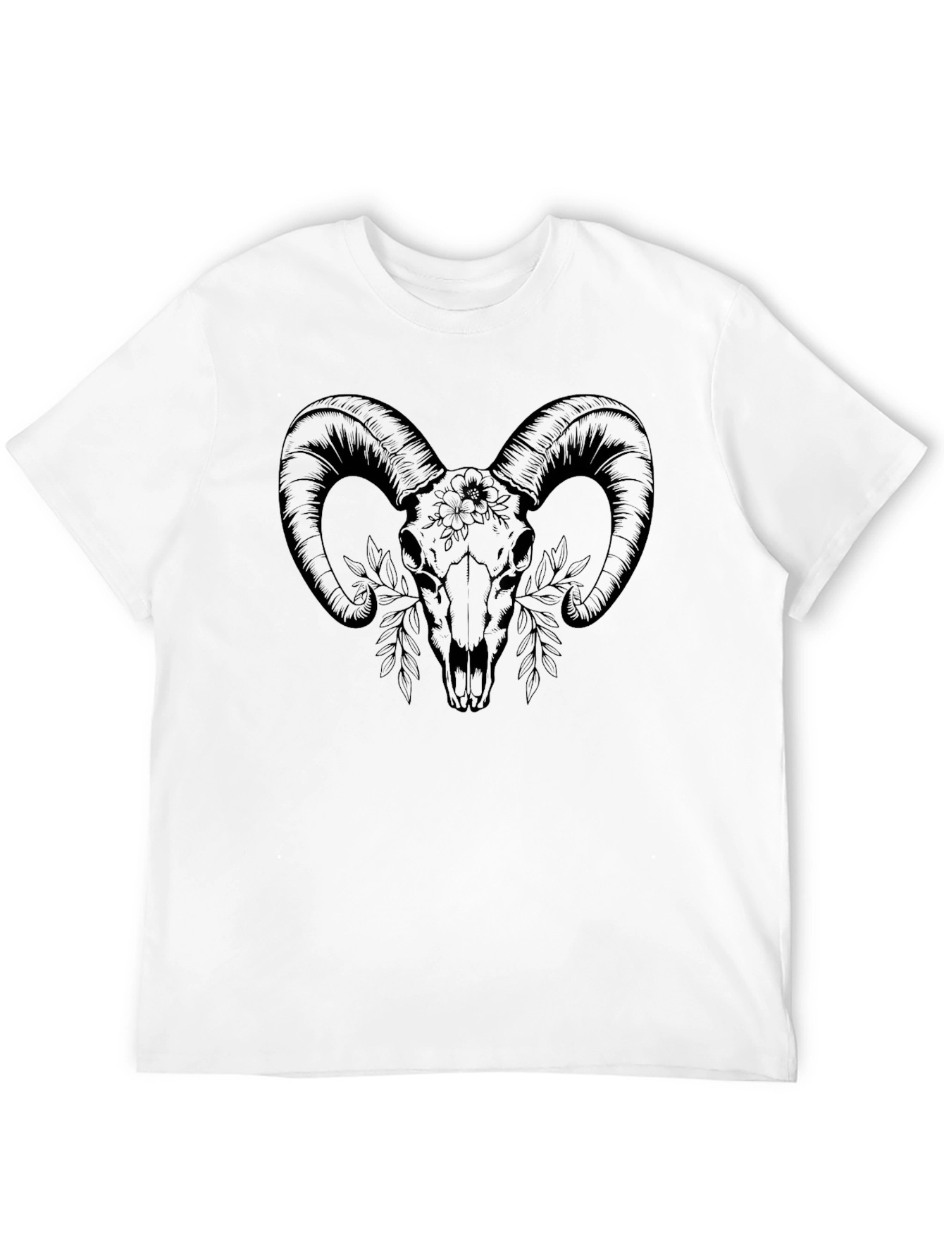 Ram Skull Graphic Tee - Black Cotton T-Shirt