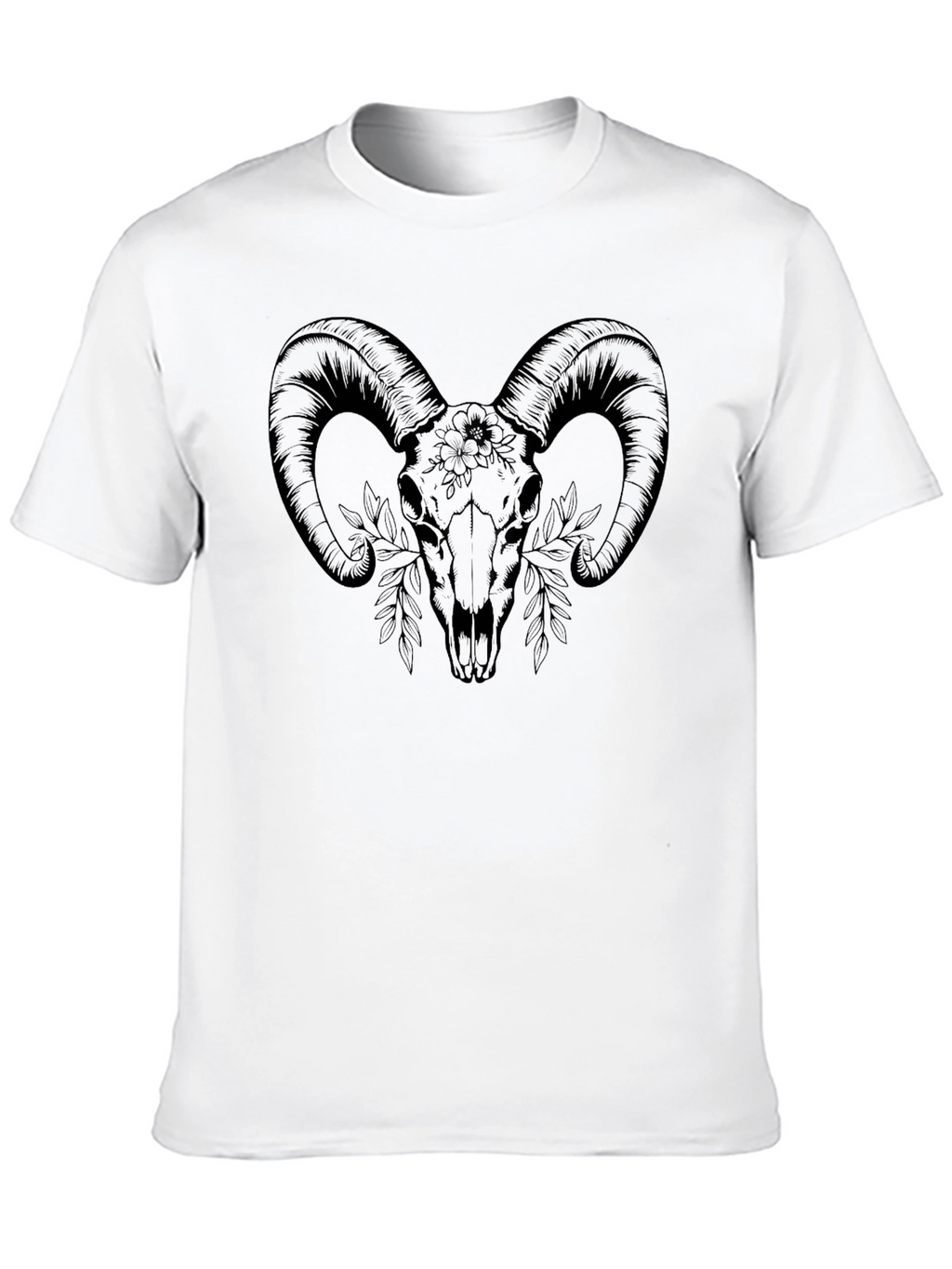 Ram Skull Graphic Tee - Black Cotton T-Shirt