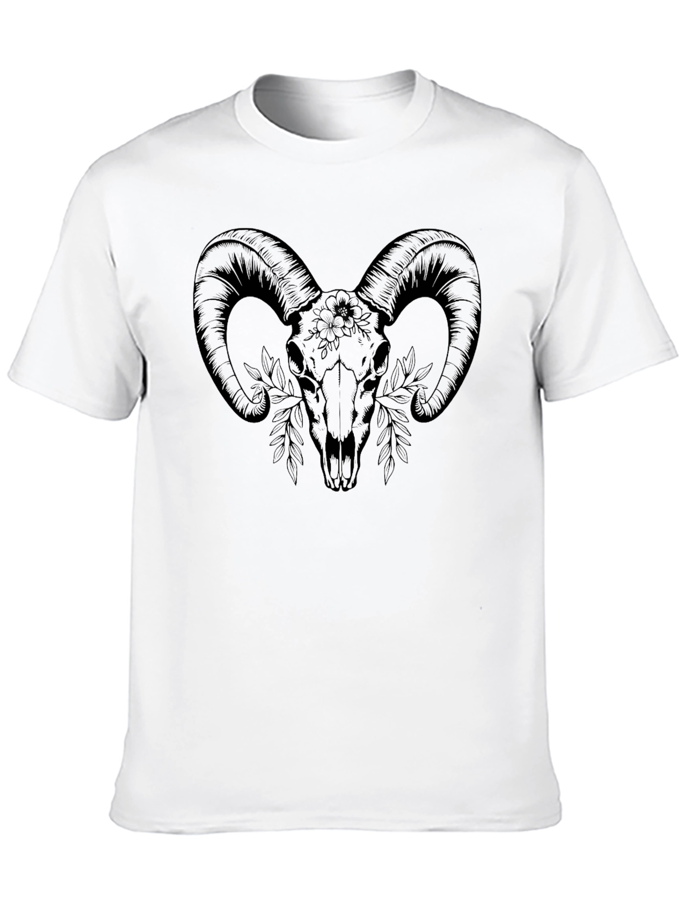 Ram Skull Graphic Tee - Black Cotton T-Shirt