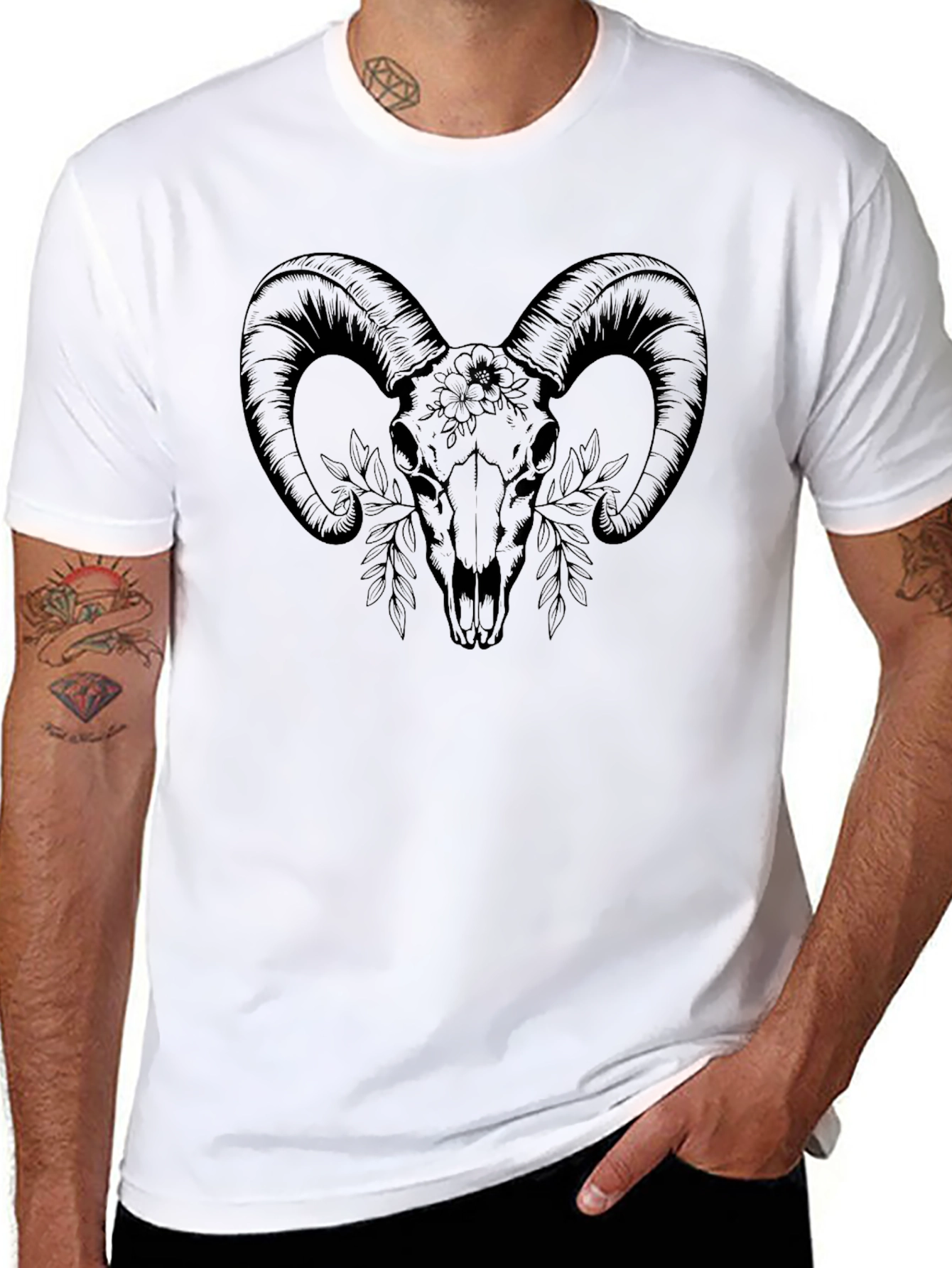 Ram Skull Graphic Tee - Black Cotton T-Shirt