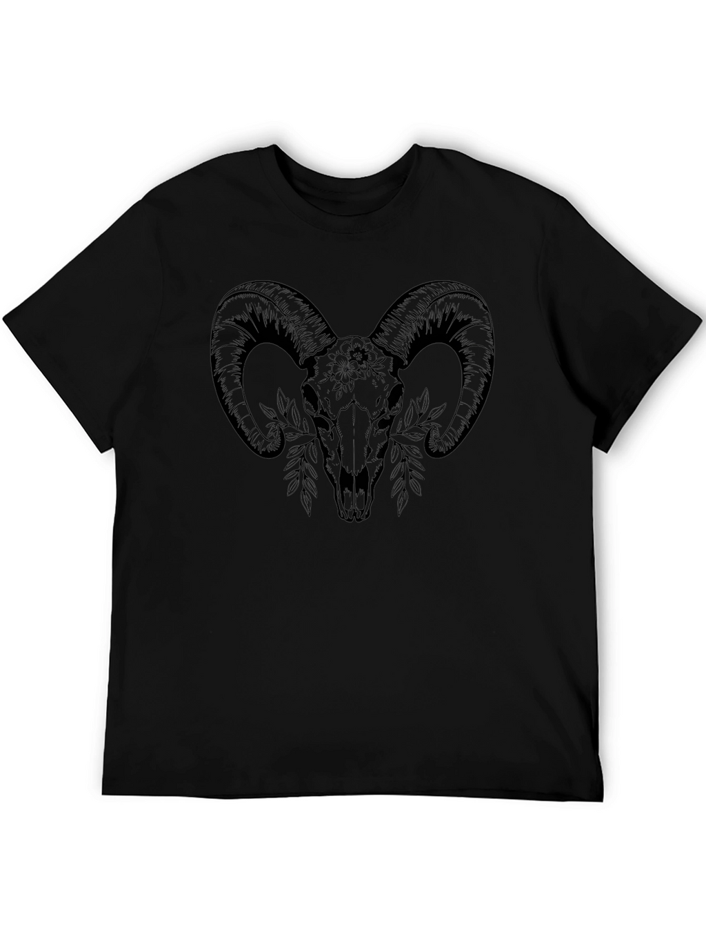 Ram Skull Graphic Tee - Black Cotton T-Shirt
