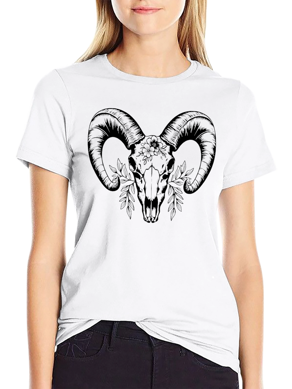 Ram Skull Graphic Tee - Black Cotton T-Shirt