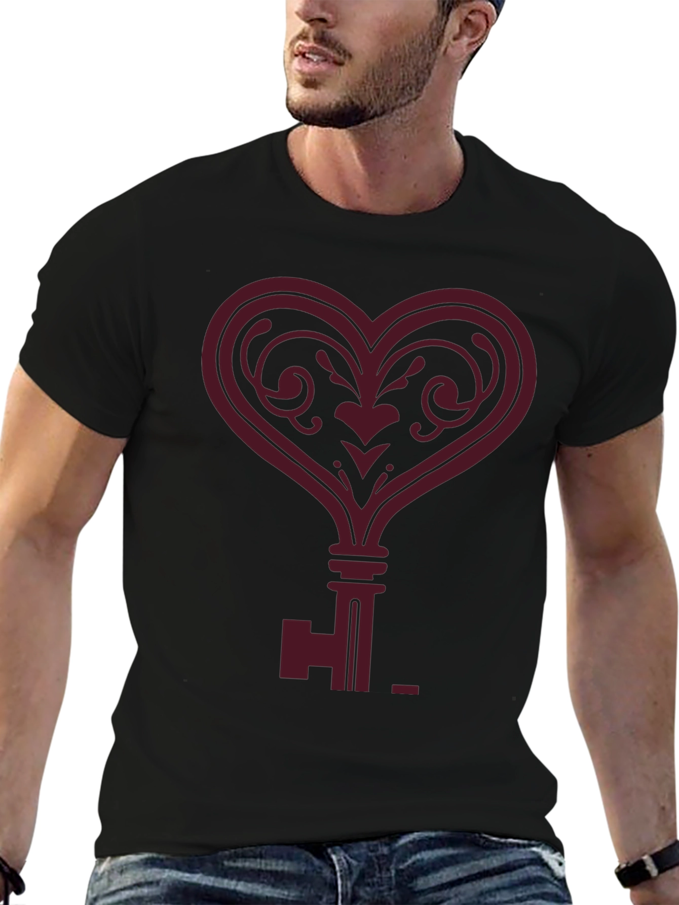 Heart Key Graphic Tee - Modern Style