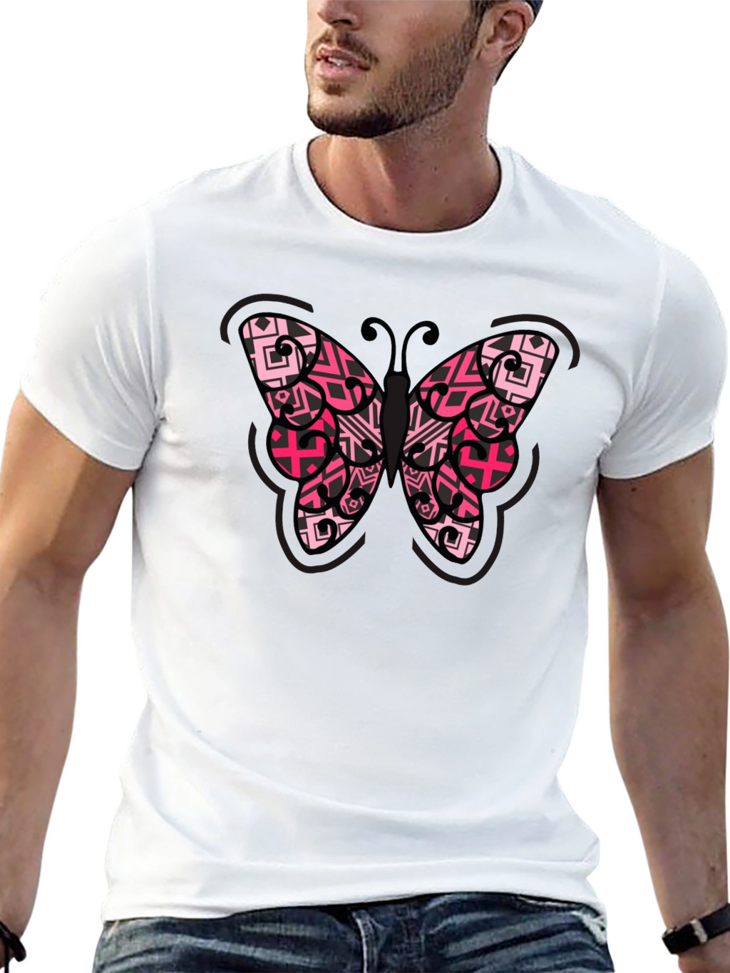 Butterfly Graphic Tee - Black Cotton Blend Shirt