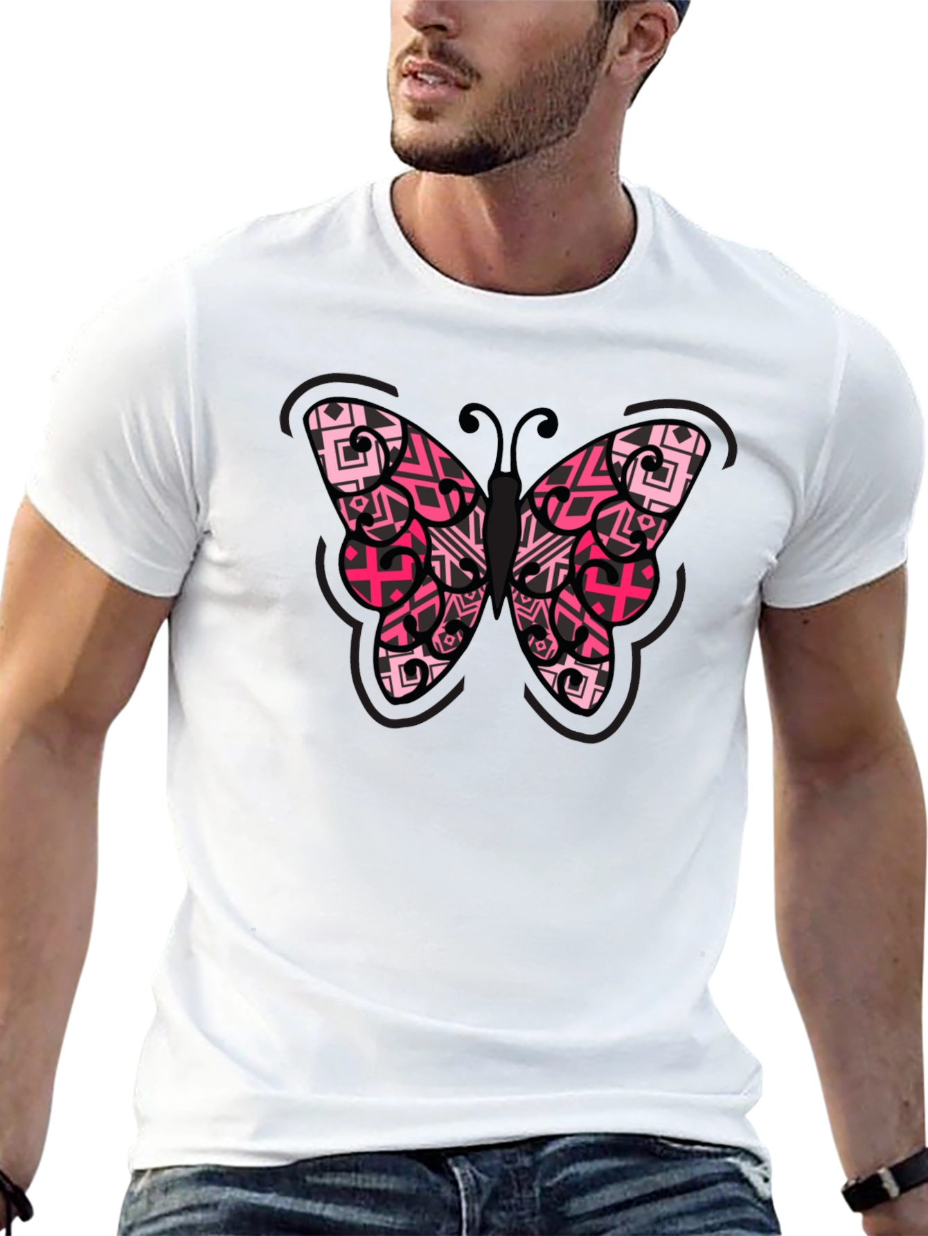 Butterfly Graphic Tee - Black Cotton Blend Shirt