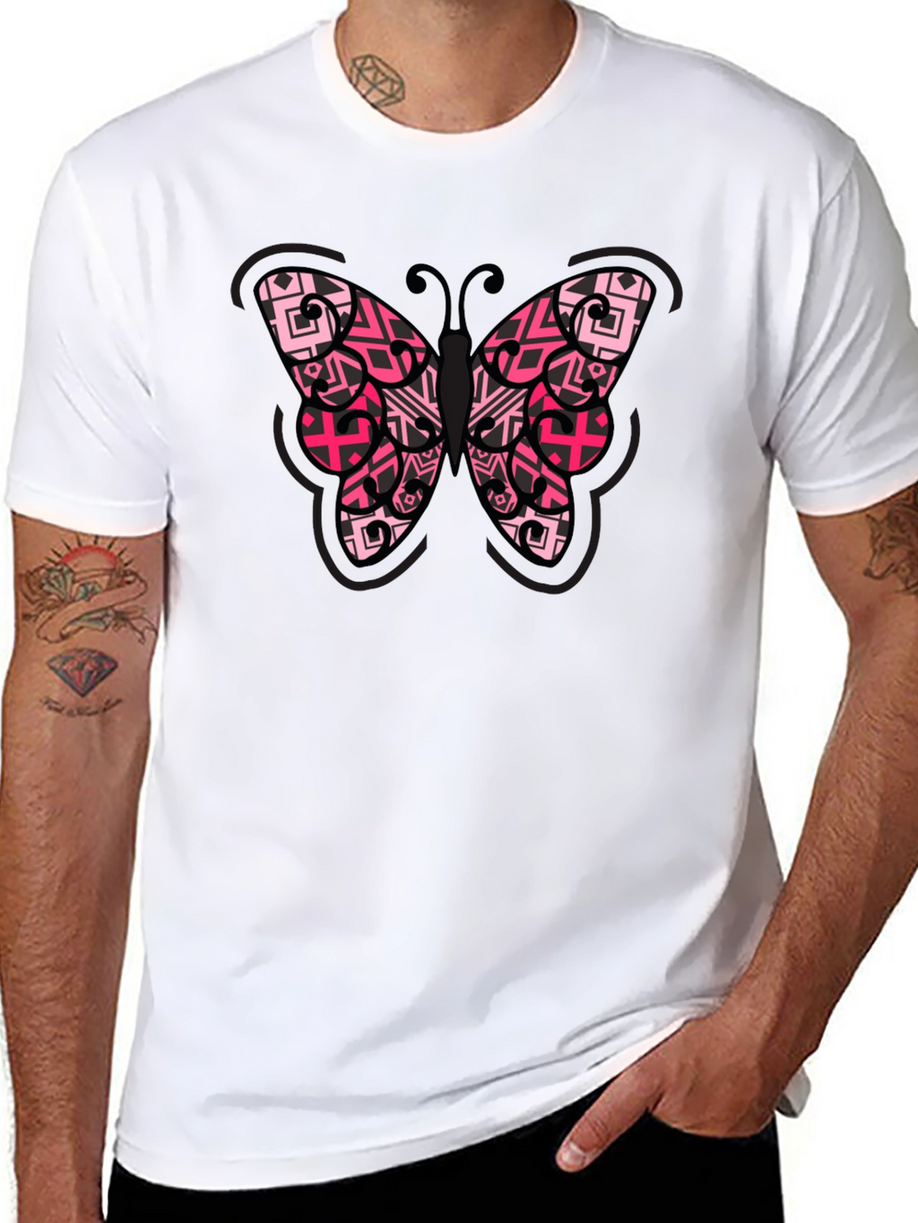 Butterfly Graphic Tee - Black Cotton Blend Shirt